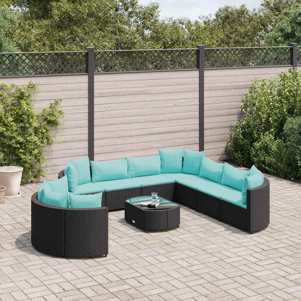 10-delige Loungeset met kussens poly rattan zwart is nu te koop bij PeponiXL, paradijselijk wonen!