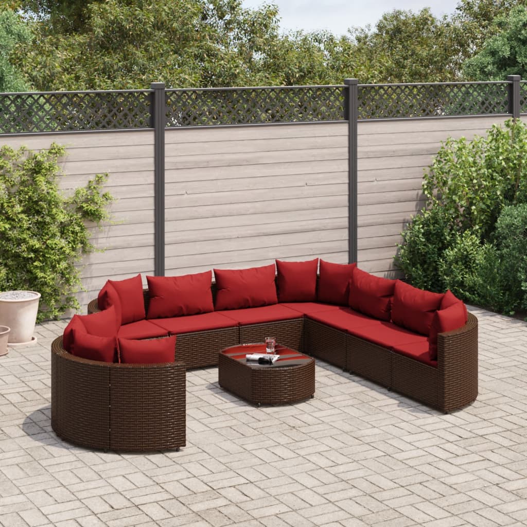 10-delige Loungeset met kussens poly rattan bruin is nu te koop bij PeponiXL, paradijselijk wonen!