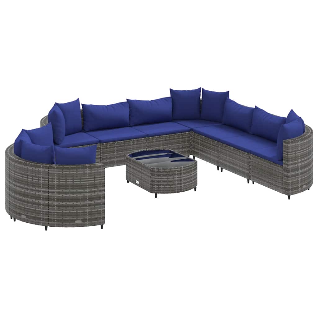 10-delige Loungeset met kussens poly rattan grijs is nu te koop bij PeponiXL, paradijselijk wonen!