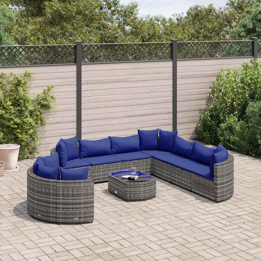 10-delige Loungeset met kussens poly rattan grijs is nu te koop bij PeponiXL, paradijselijk wonen!