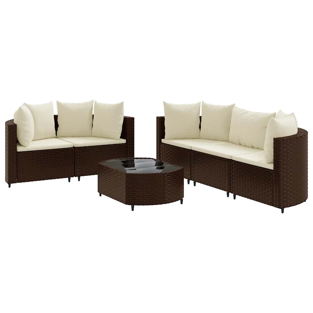 6-delige Loungeset met kussens poly rattan bruin is nu te koop bij PeponiXL, paradijselijk wonen!