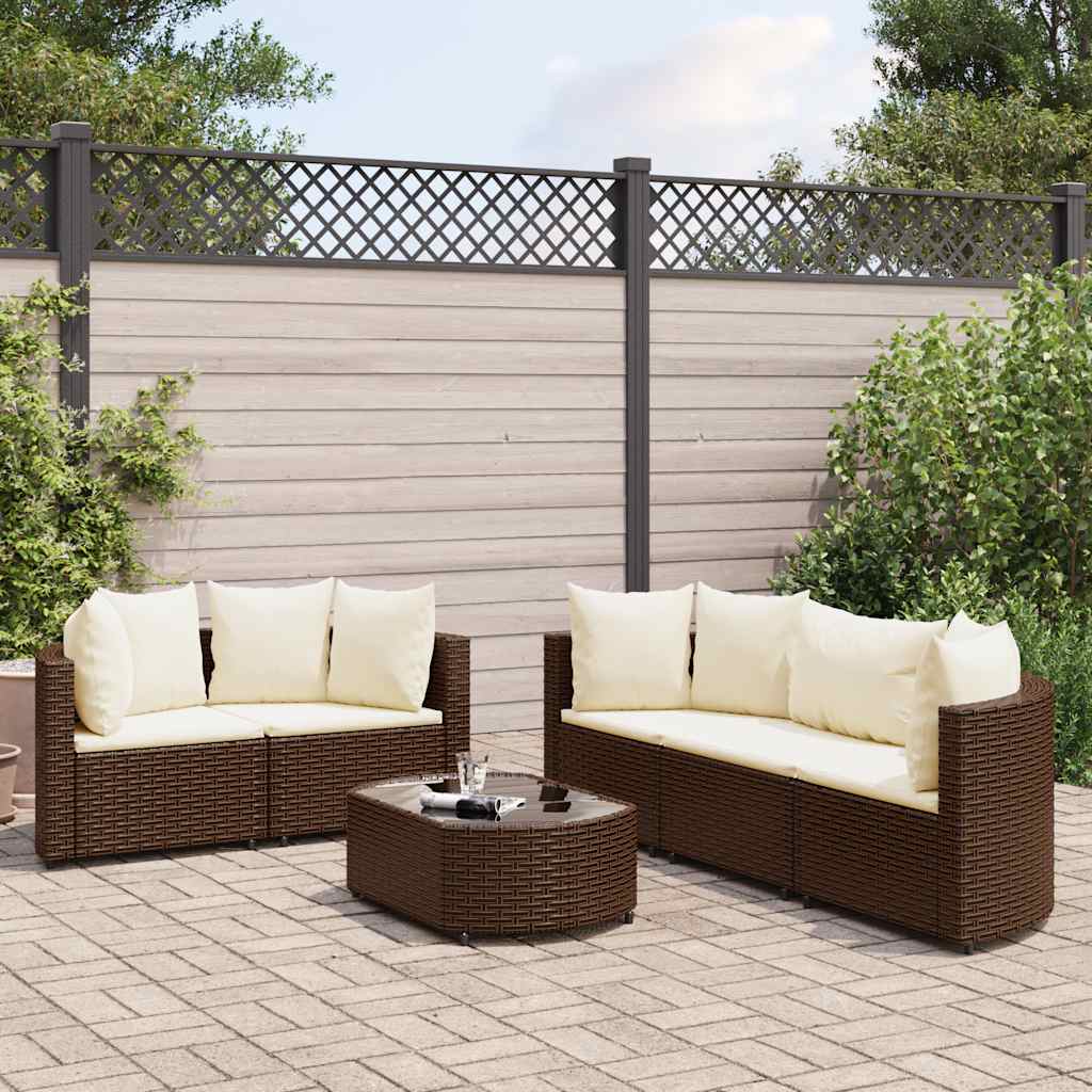 6-delige Loungeset met kussens poly rattan bruin is nu te koop bij PeponiXL, paradijselijk wonen!