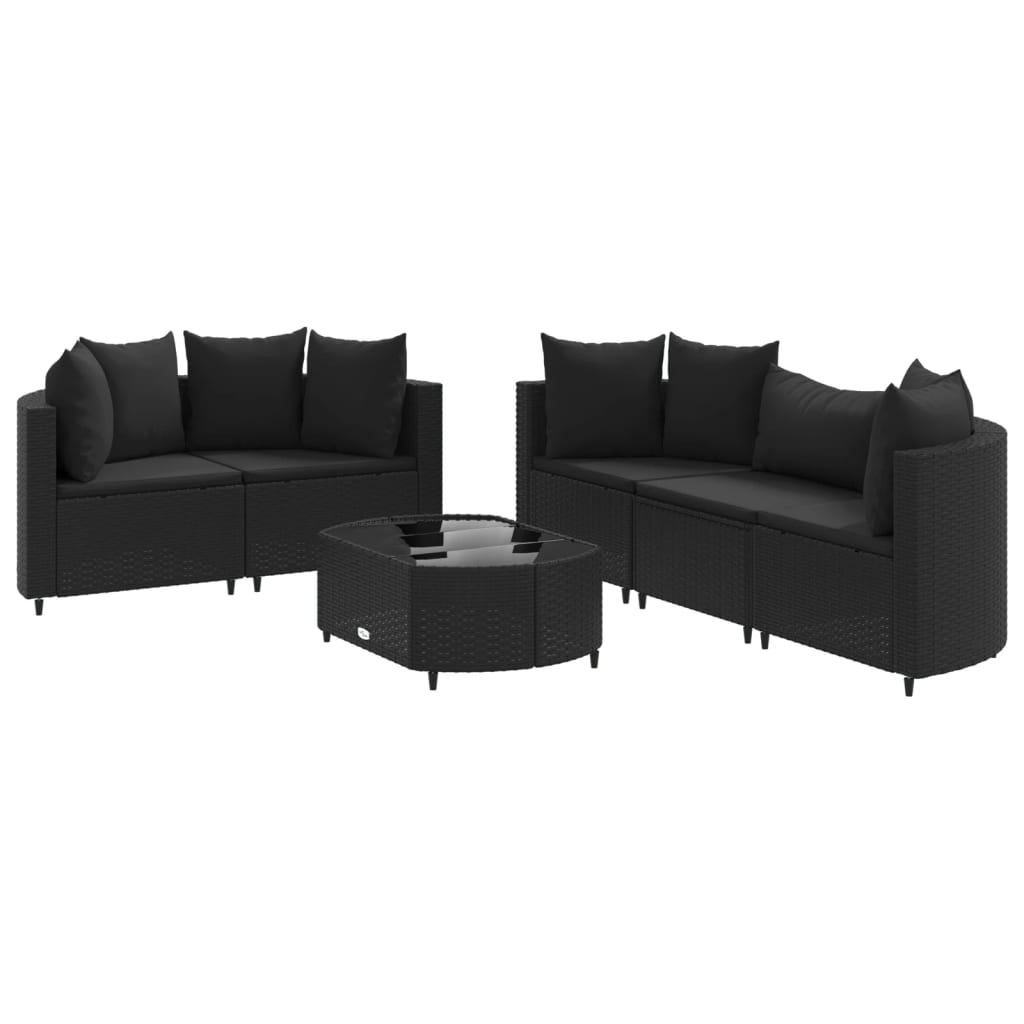 6-delige Loungeset met kussens poly rattan zwart is nu te koop bij PeponiXL, paradijselijk wonen!