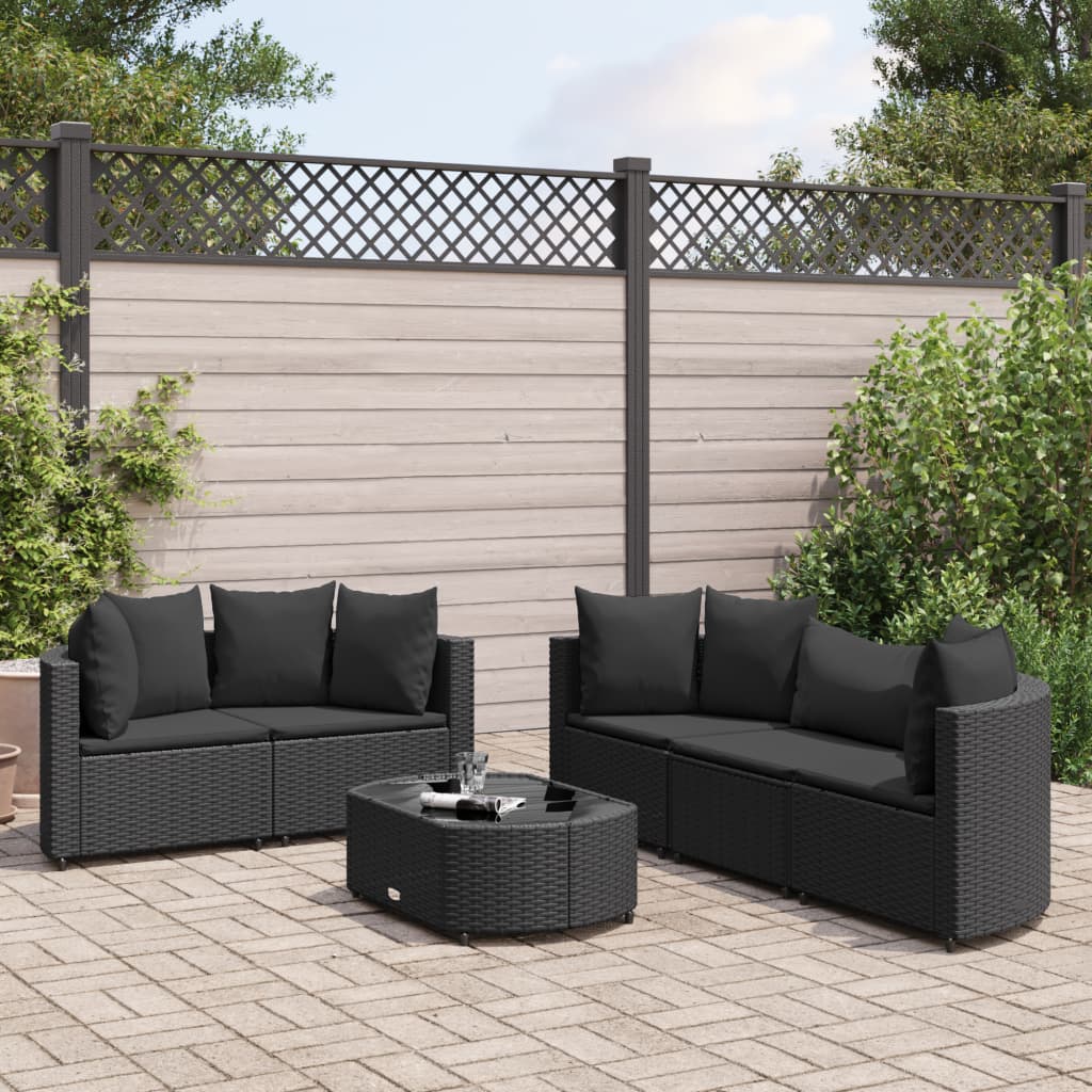 6-delige Loungeset met kussens poly rattan zwart is nu te koop bij PeponiXL, paradijselijk wonen!