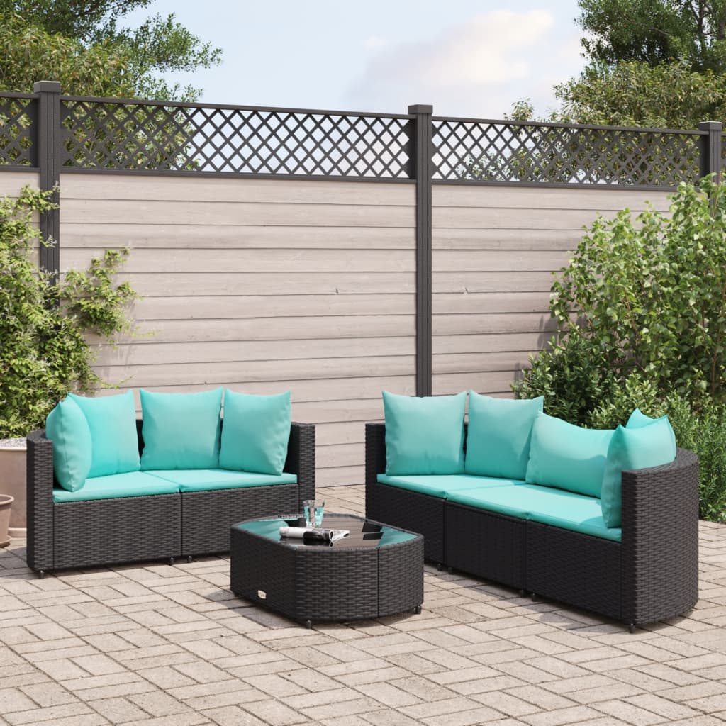 6-delige Loungeset met kussens poly rattan zwart is nu te koop bij PeponiXL, paradijselijk wonen!
