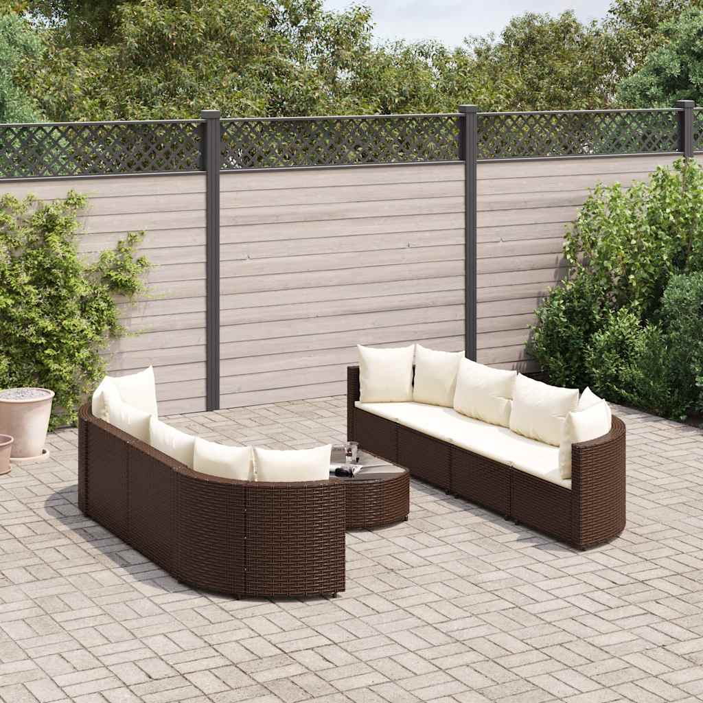 9-delige Loungeset met kussens poly rattan bruin is nu te koop bij PeponiXL, paradijselijk wonen!