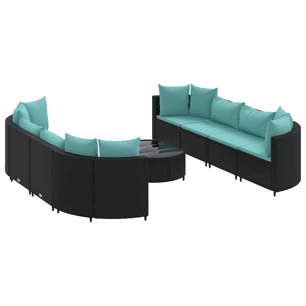 9-delige Loungeset met kussens poly rattan zwart is nu te koop bij PeponiXL, paradijselijk wonen!