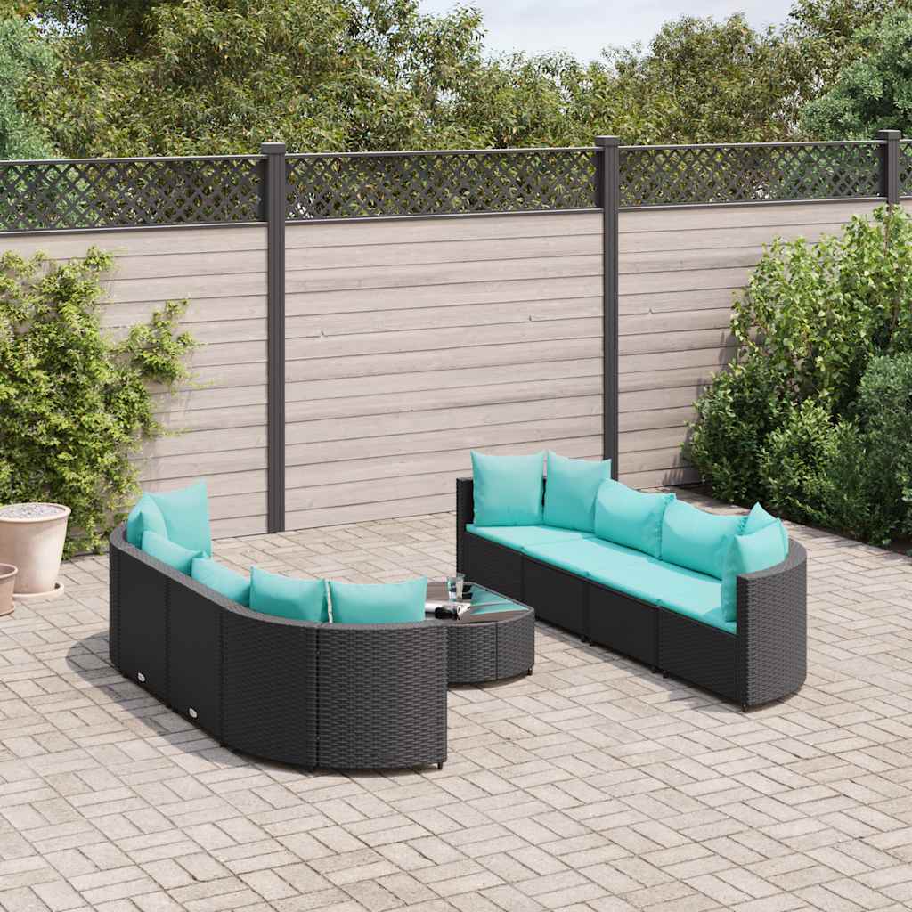 9-delige Loungeset met kussens poly rattan zwart is nu te koop bij PeponiXL, paradijselijk wonen!