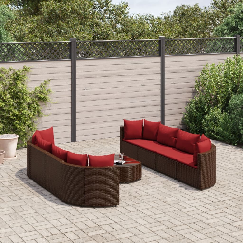 9-delige Loungeset met kussens poly rattan bruin is nu te koop bij PeponiXL, paradijselijk wonen!