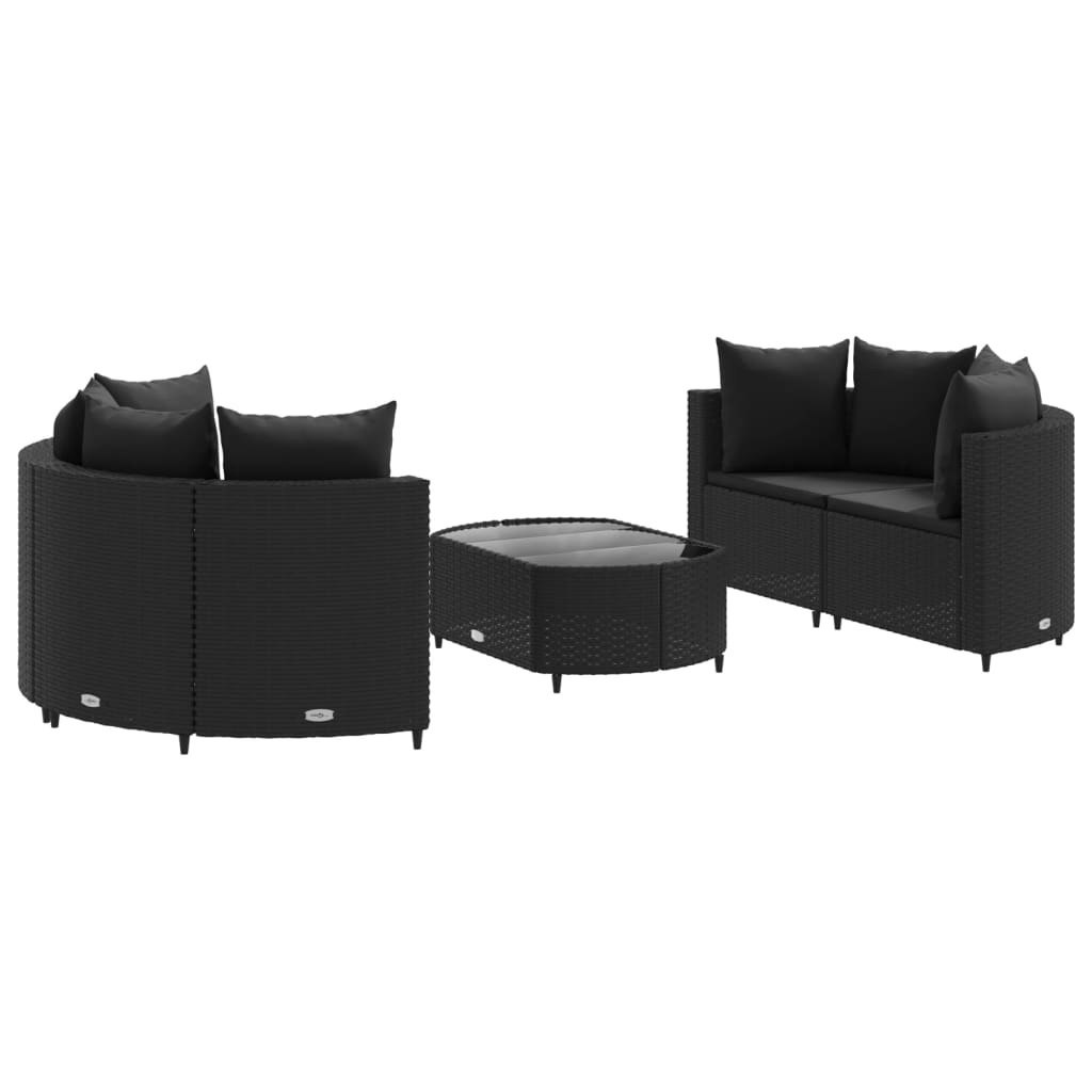 5-delige Loungeset met kussens poly rattan zwart is nu te koop bij PeponiXL, paradijselijk wonen!