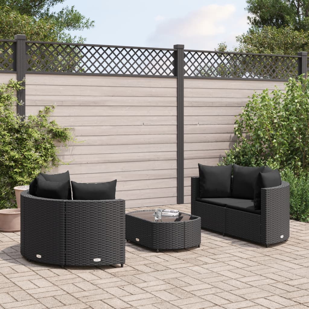 5-delige Loungeset met kussens poly rattan zwart is nu te koop bij PeponiXL, paradijselijk wonen!