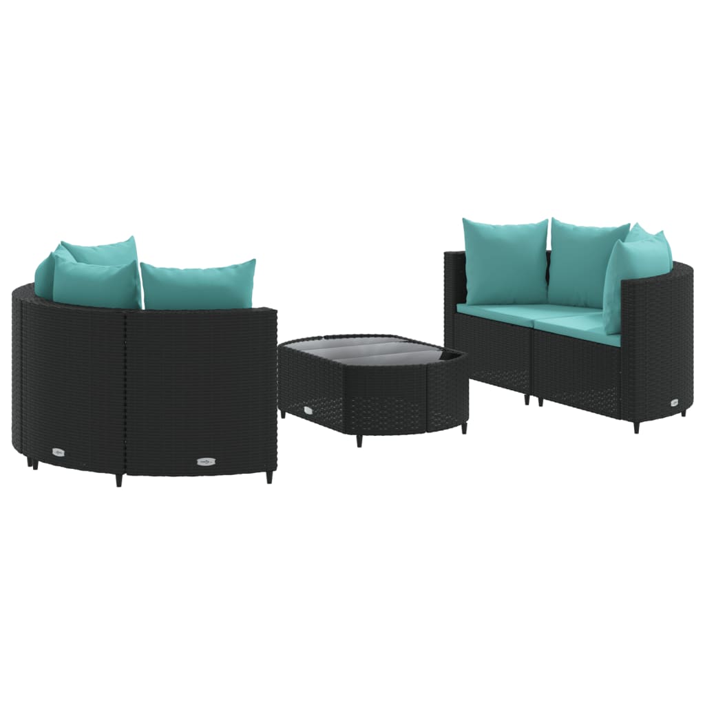 5-delige Loungeset met kussens poly rattan zwart is nu te koop bij PeponiXL, paradijselijk wonen!