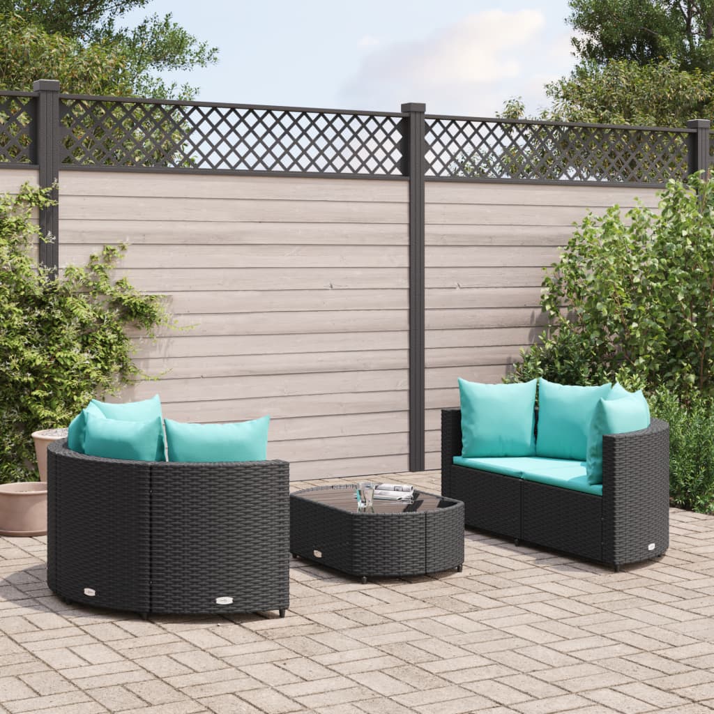 5-delige Loungeset met kussens poly rattan zwart is nu te koop bij PeponiXL, paradijselijk wonen!