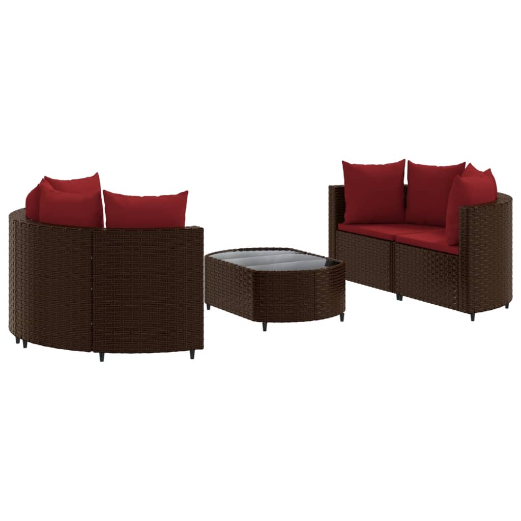 5-delige Loungeset met kussens poly rattan bruin is nu te koop bij PeponiXL, paradijselijk wonen!