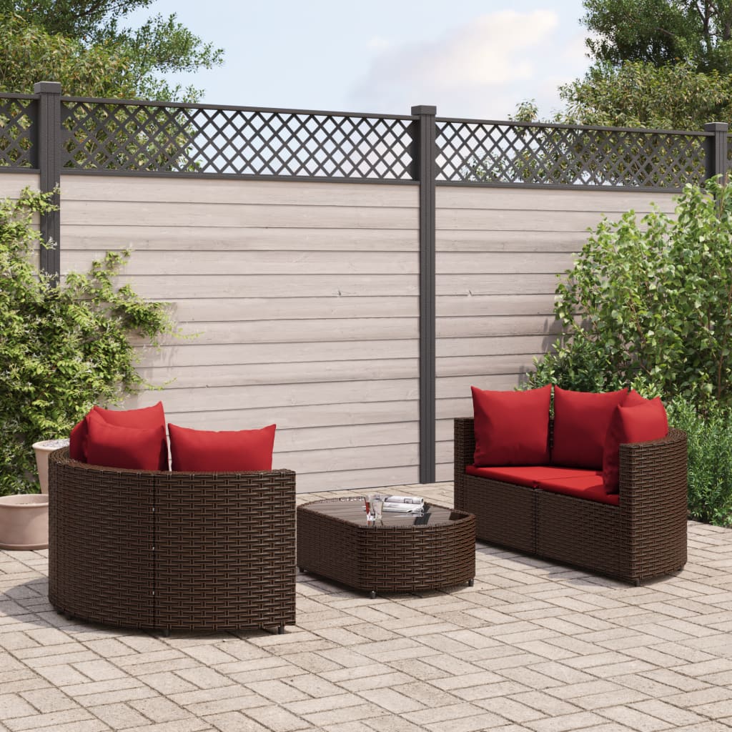 5-delige Loungeset met kussens poly rattan bruin is nu te koop bij PeponiXL, paradijselijk wonen!
