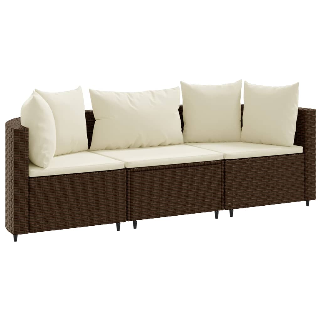 3-delige Loungeset met kussens poly rattan bruin is nu te koop bij PeponiXL, paradijselijk wonen!