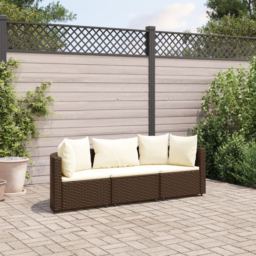 3-delige Loungeset met kussens poly rattan bruin is nu te koop bij PeponiXL, paradijselijk wonen!