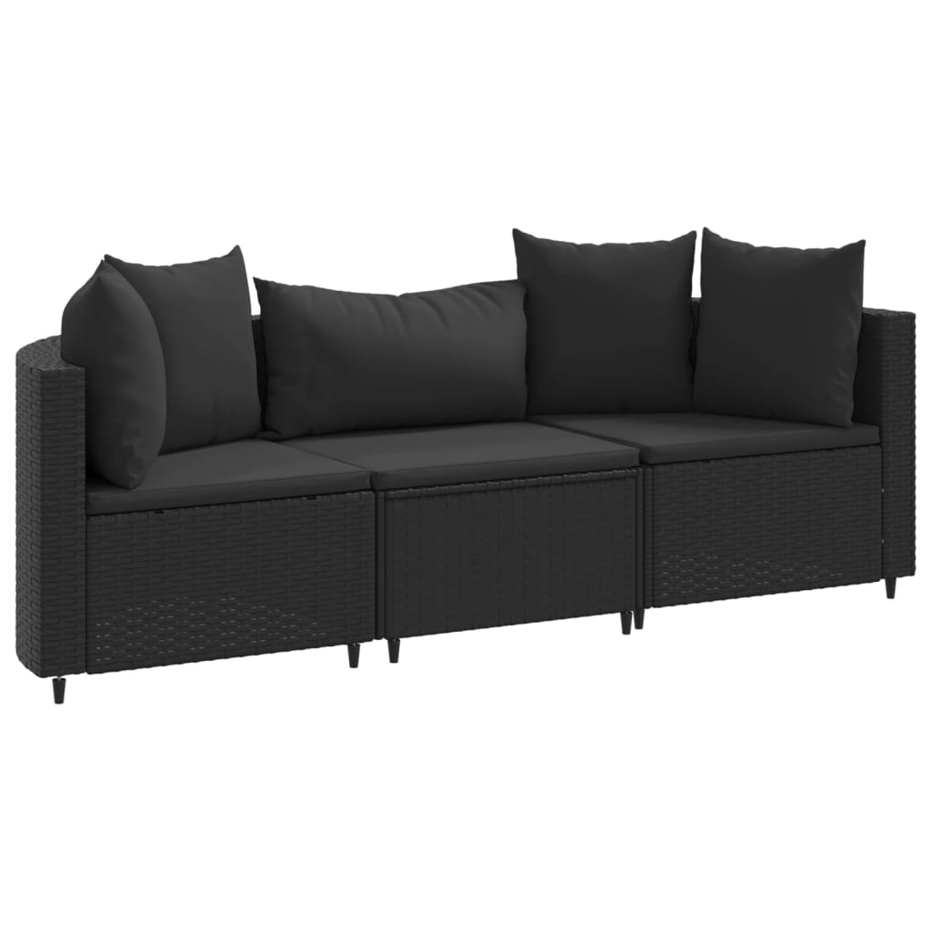 3-delige Loungeset met kussens poly rattan zwart is nu te koop bij PeponiXL, paradijselijk wonen!