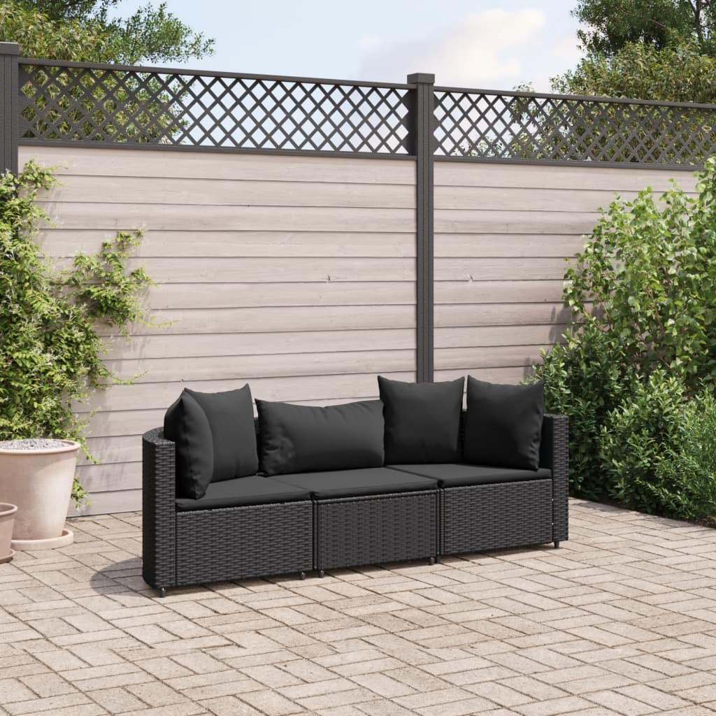 3-delige Loungeset met kussens poly rattan zwart is nu te koop bij PeponiXL, paradijselijk wonen!