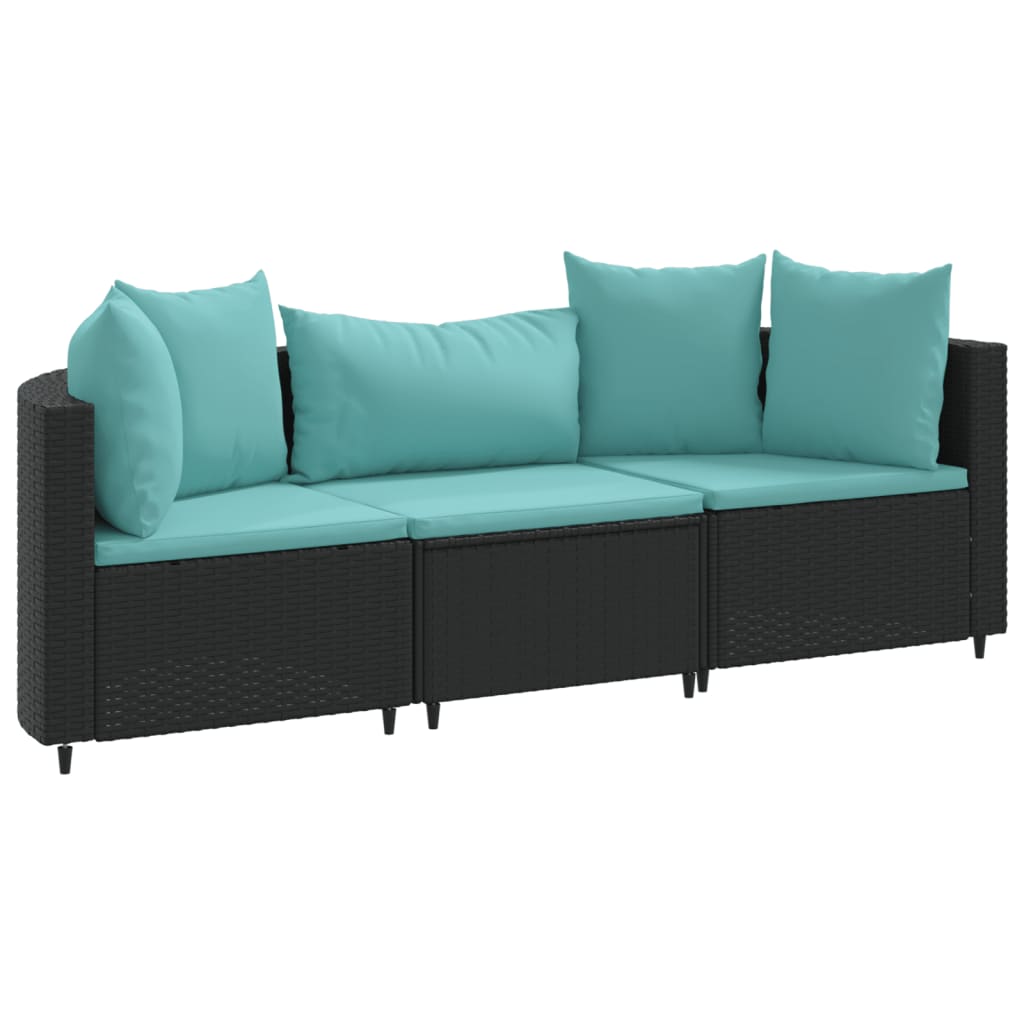 3-delige Loungeset met kussens poly rattan zwart is nu te koop bij PeponiXL, paradijselijk wonen!