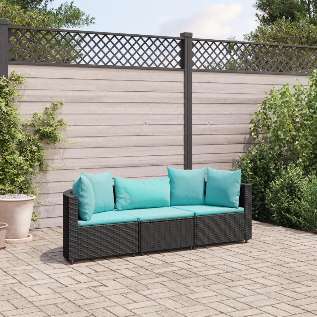 3-delige Loungeset met kussens poly rattan zwart is nu te koop bij PeponiXL, paradijselijk wonen!