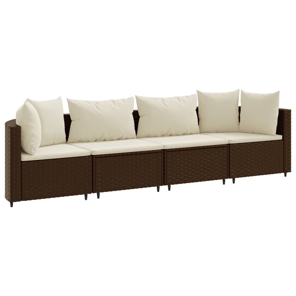 4-delige Loungeset met kussens poly rattan bruin is nu te koop bij PeponiXL, paradijselijk wonen!
