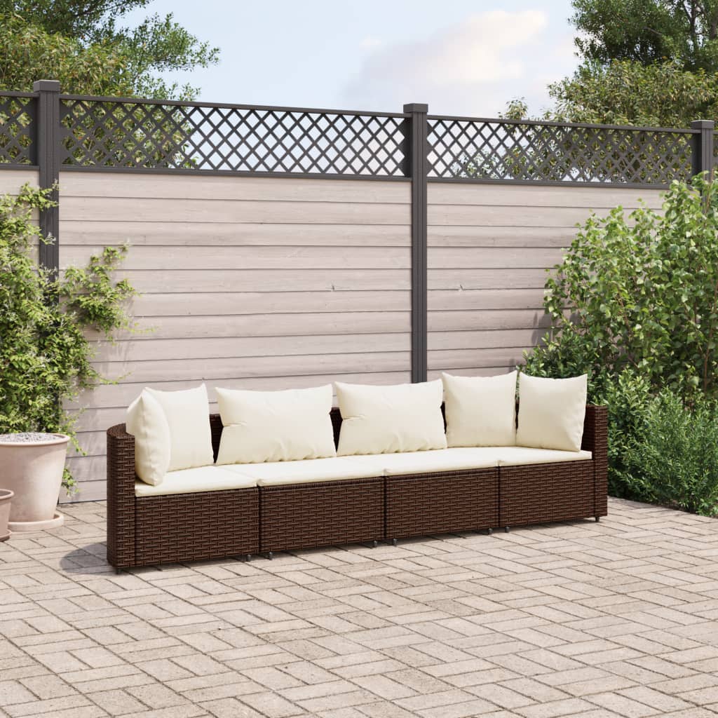4-delige Loungeset met kussens poly rattan bruin is nu te koop bij PeponiXL, paradijselijk wonen!