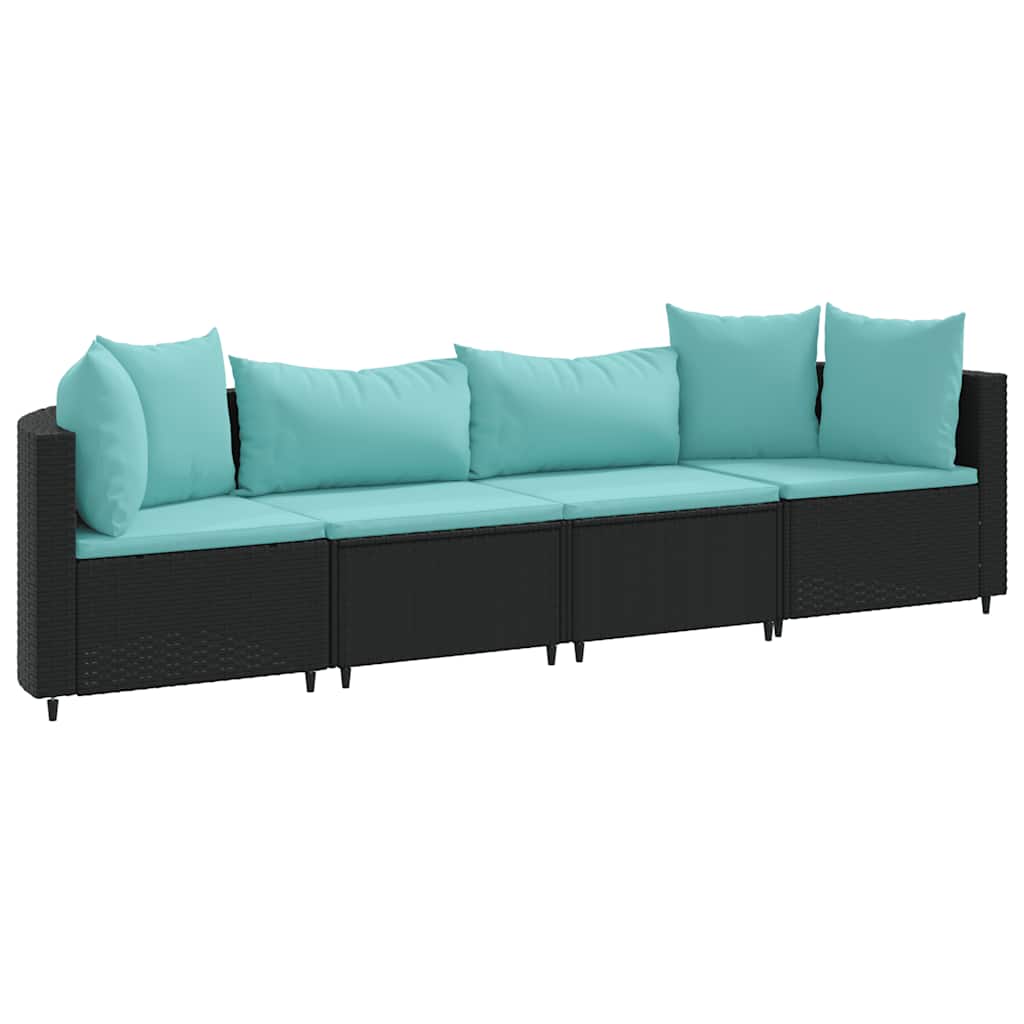 4-delige Loungeset met kussens poly rattan zwart is nu te koop bij PeponiXL, paradijselijk wonen!