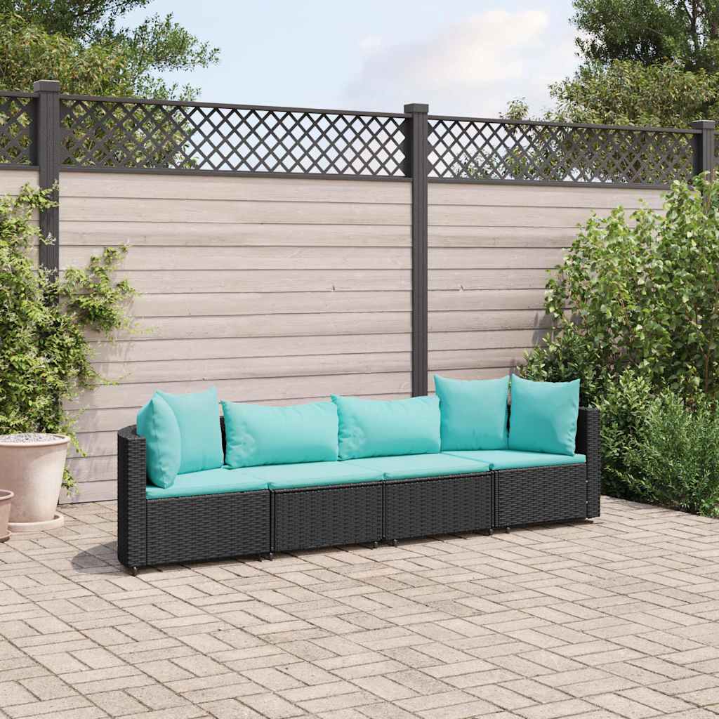 4-delige Loungeset met kussens poly rattan zwart is nu te koop bij PeponiXL, paradijselijk wonen!