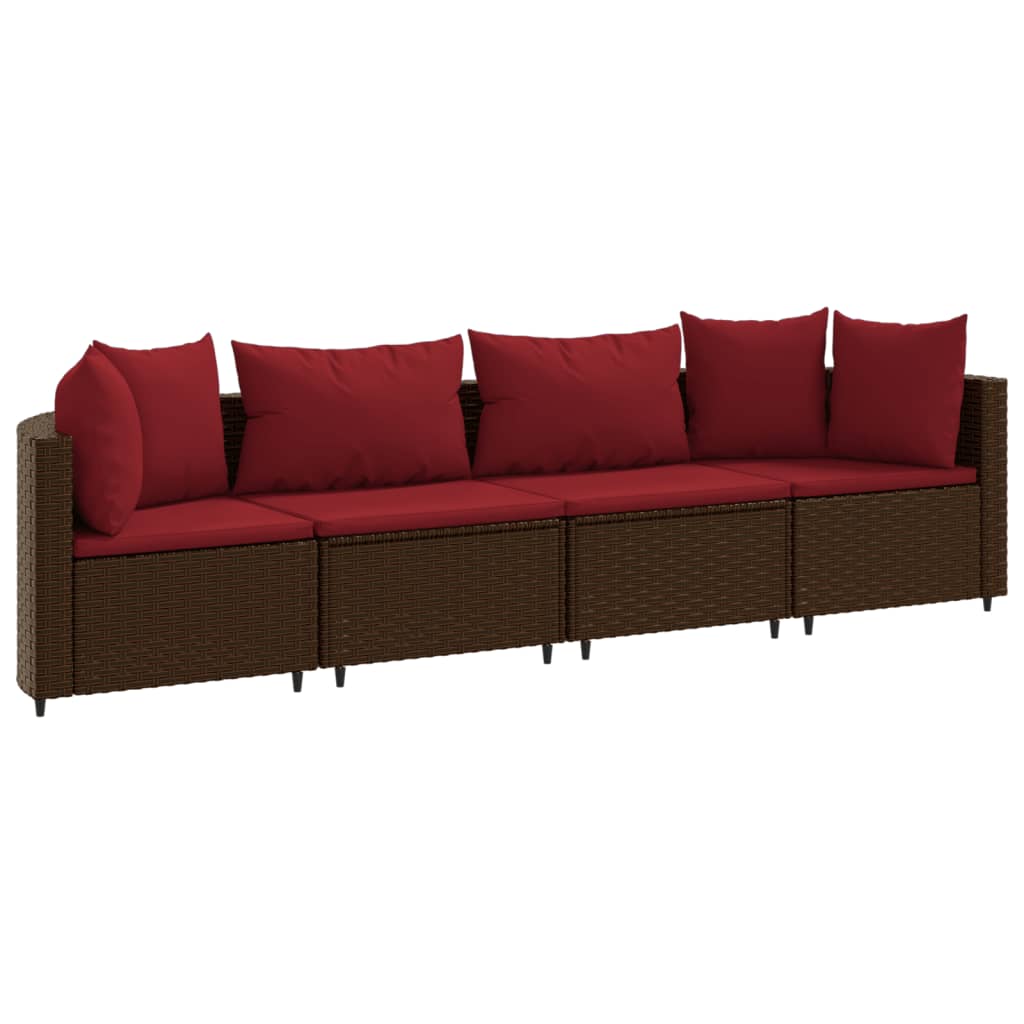 4-delige Loungeset met kussens poly rattan bruin is nu te koop bij PeponiXL, paradijselijk wonen!