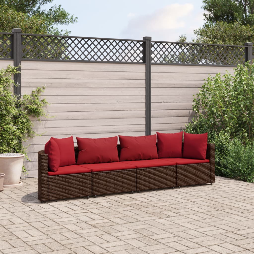 4-delige Loungeset met kussens poly rattan bruin is nu te koop bij PeponiXL, paradijselijk wonen!