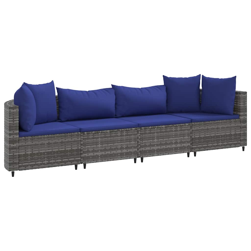 4-delige Loungeset met kussens poly rattan grijs is nu te koop bij PeponiXL, paradijselijk wonen!