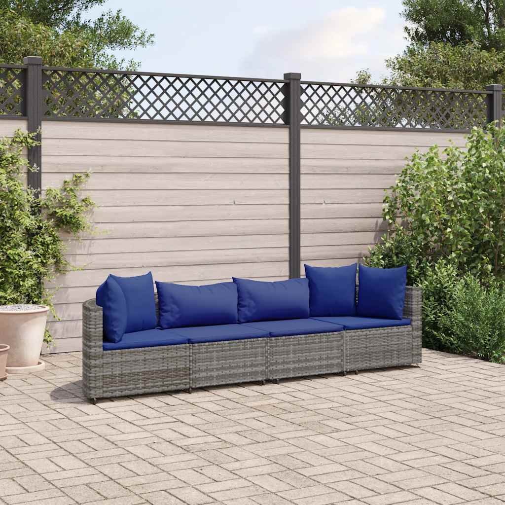 4-delige Loungeset met kussens poly rattan grijs is nu te koop bij PeponiXL, paradijselijk wonen!