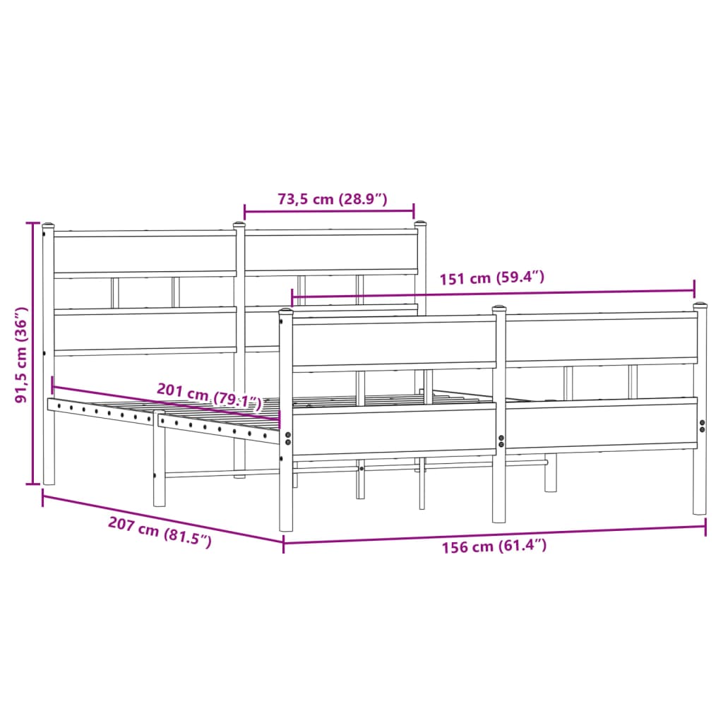 Bedframe zonder matras metaal gerookt eikenkleurig 150x200 cm is nu te koop bij PeponiXL, paradijselijk wonen!