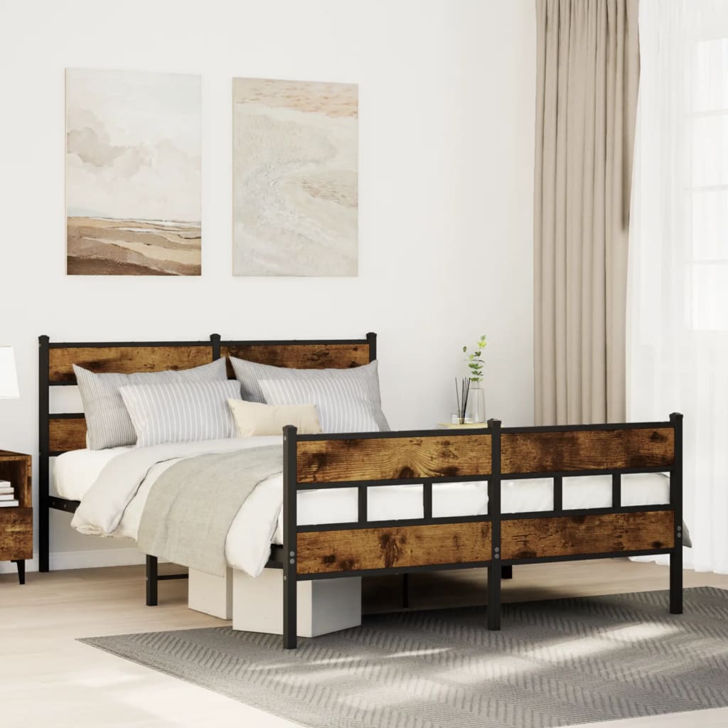 Bedframe zonder matras metaal gerookt eikenkleurig 150x200 cm is nu te koop bij PeponiXL, paradijselijk wonen!