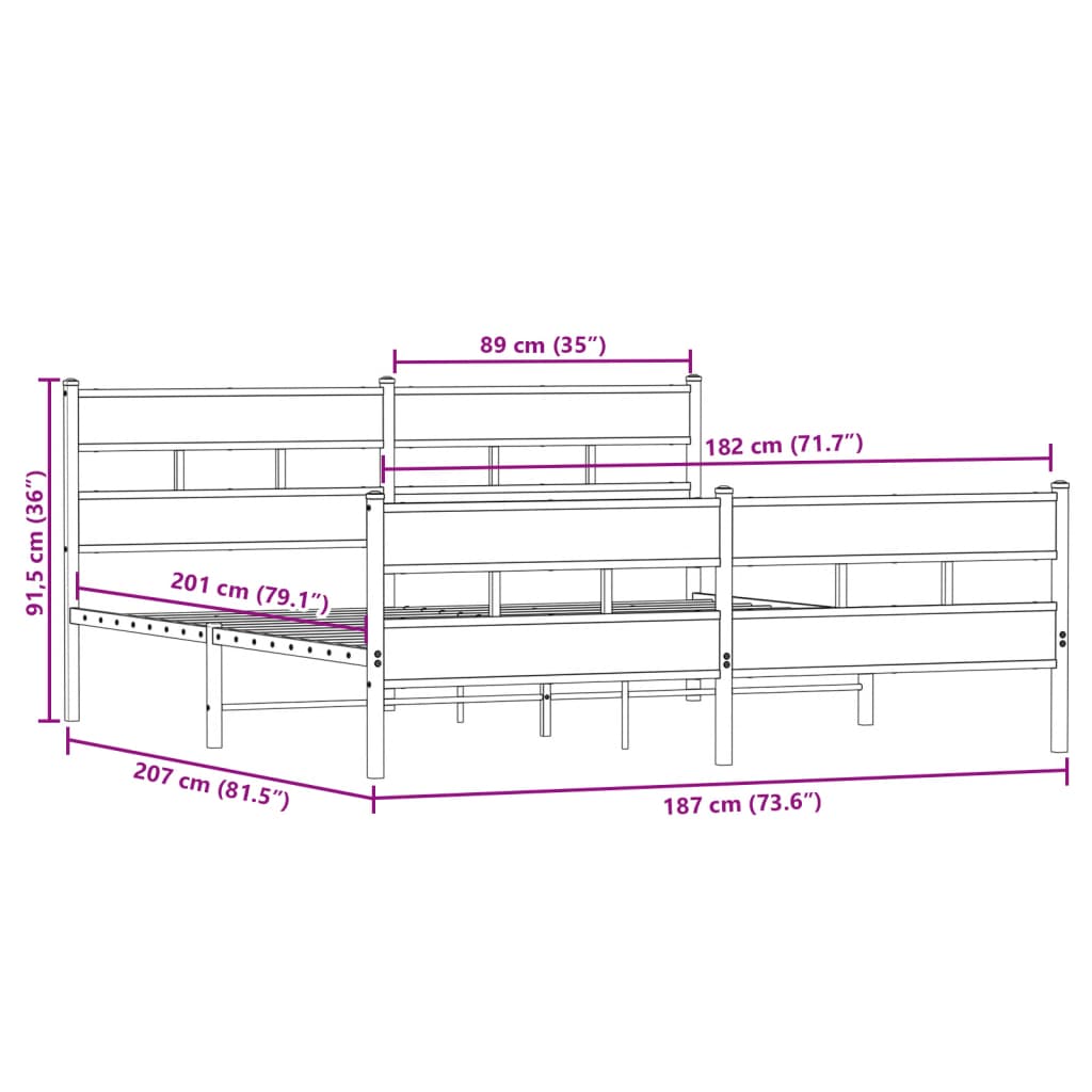 Bedframe zonder matras metaal gerookt eikenkleurig 180x200 cm is nu te koop bij PeponiXL, paradijselijk wonen!