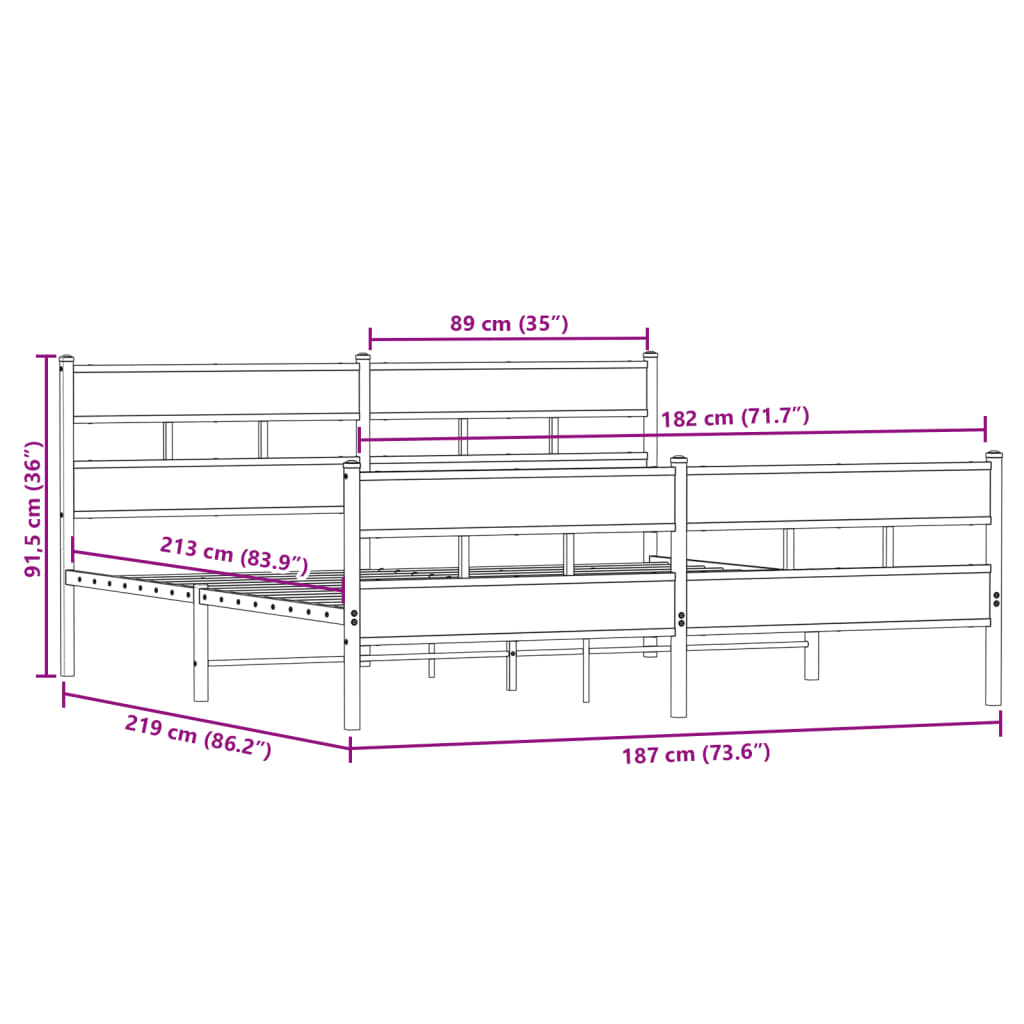 Bedframe zonder matras metaal gerookt eikenkleurig 183x213 cm is nu te koop bij PeponiXL, paradijselijk wonen!