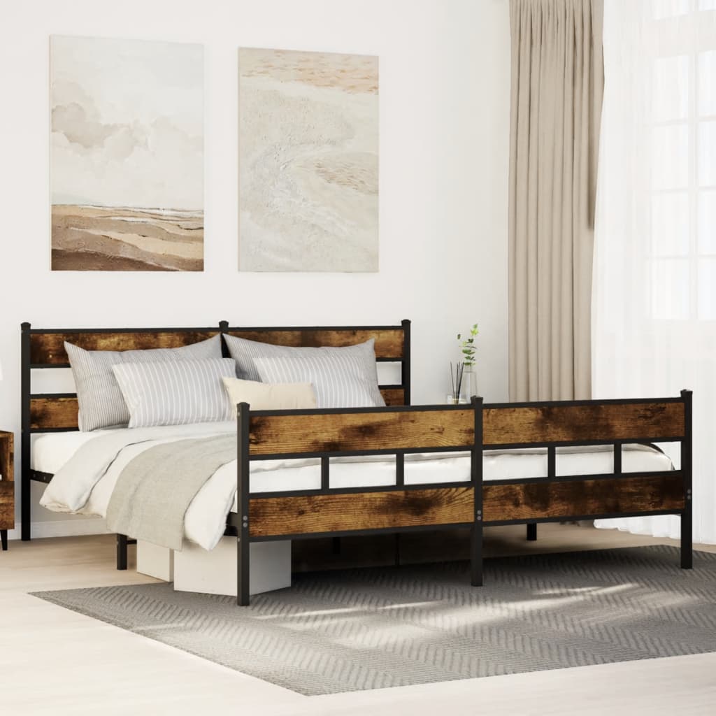 Bedframe zonder matras metaal gerookt eikenkleurig 200x200 cm is nu te koop bij PeponiXL, paradijselijk wonen!