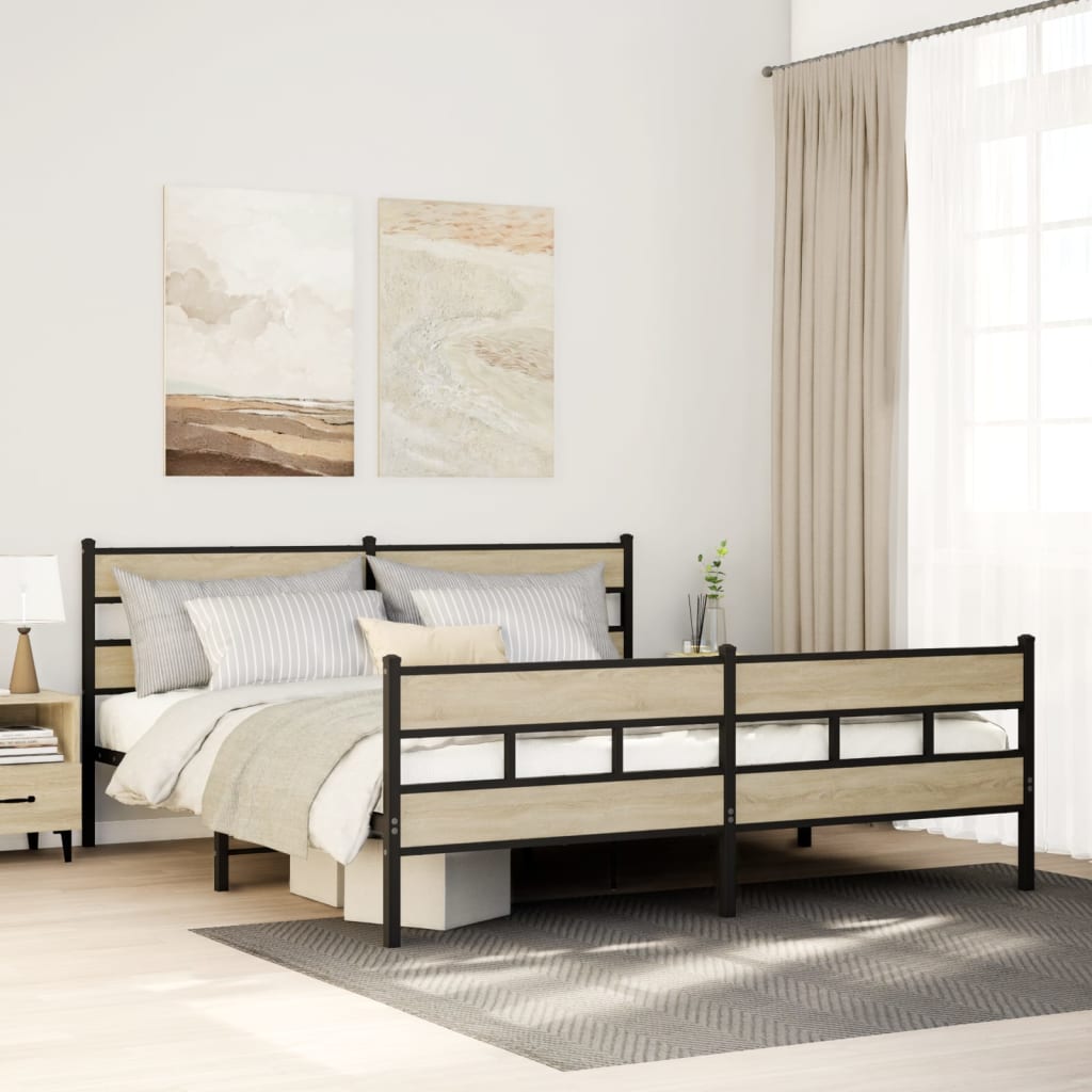 Bedframe zonder matras metaal sonoma eikenkleurig 180x200 cm is nu te koop bij PeponiXL, paradijselijk wonen!