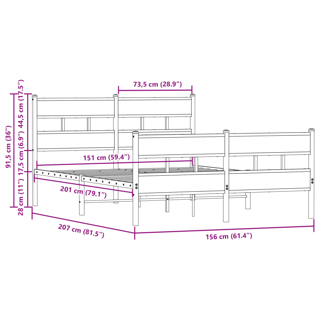 Bedframe zonder matras metaal bruin eikenkleurig 150x200 cm is nu te koop bij PeponiXL, paradijselijk wonen!