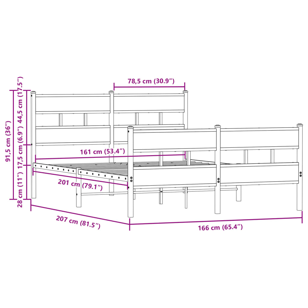 Bedframe zonder matras metaal bruin eikenkleurig 160x200 cm is nu te koop bij PeponiXL, paradijselijk wonen!