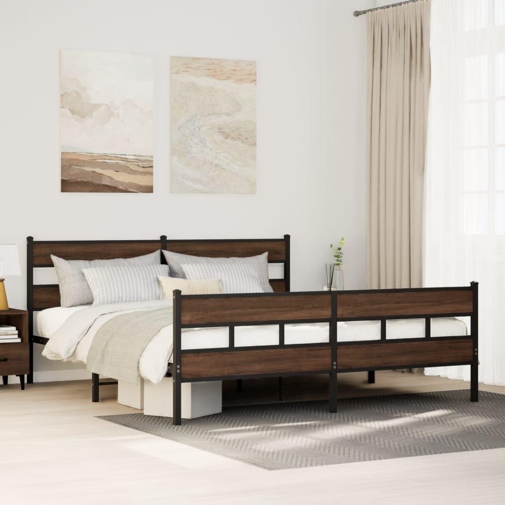 Bedframe zonder matras metaal bruin eikenkleur 183x213 cm is nu te koop bij PeponiXL, paradijselijk wonen!
