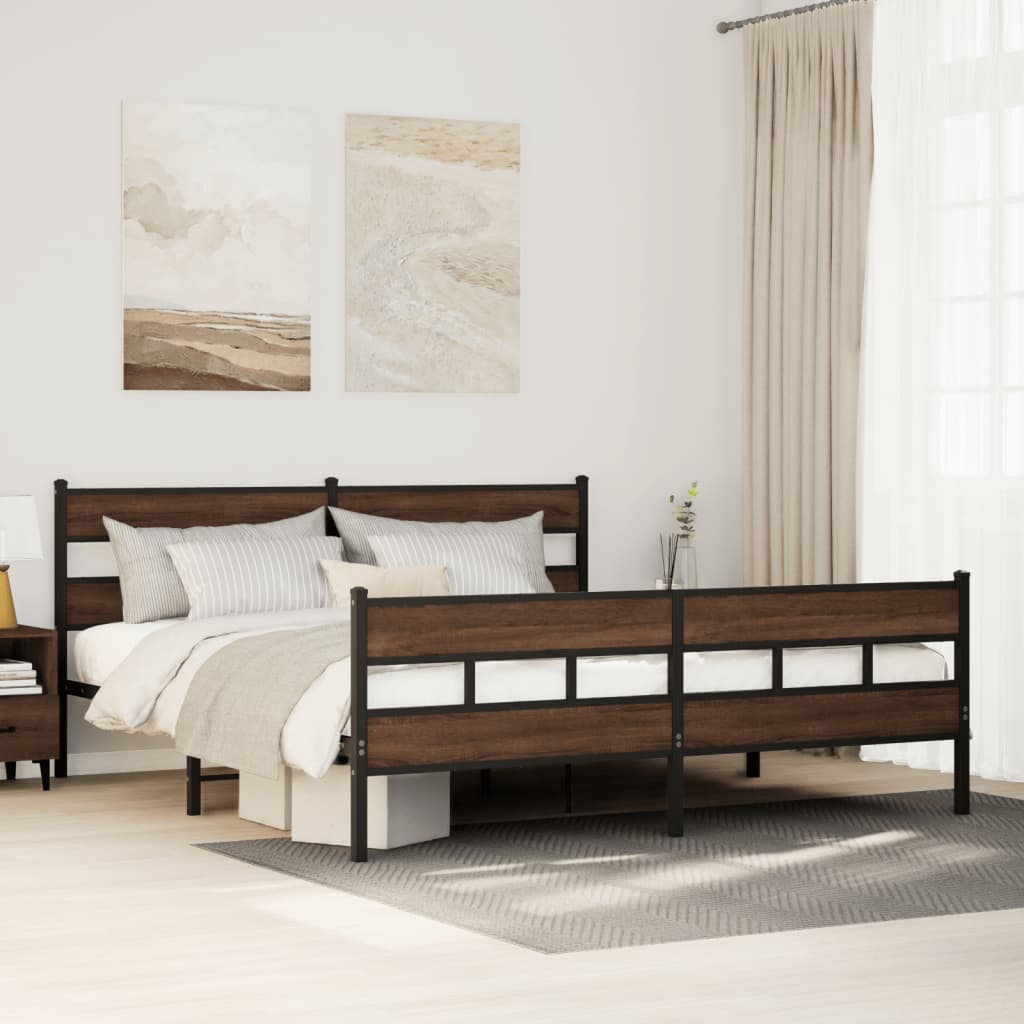 Bedframe zonder matras metaal bruin eikenkleur 193x203 cm is nu te koop bij PeponiXL, paradijselijk wonen!