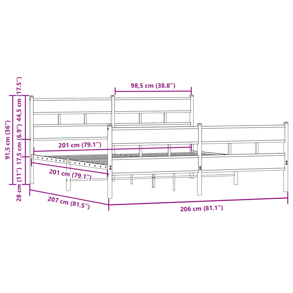 Bedframe zonder matras metaal bruin eikenkleurig 200x200 cm is nu te koop bij PeponiXL, paradijselijk wonen!