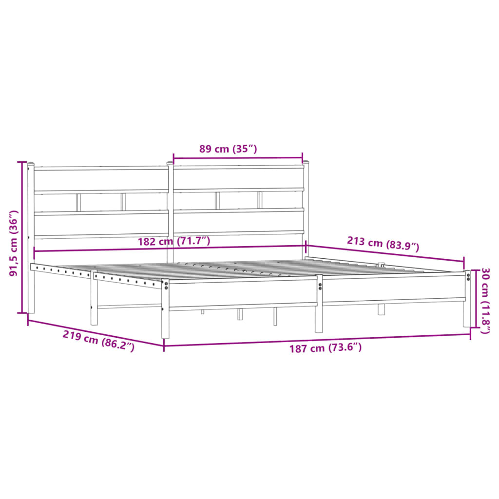Bedframe zonder matras metaal gerookt eikenkleurig 183x213 cm is nu te koop bij PeponiXL, paradijselijk wonen!
