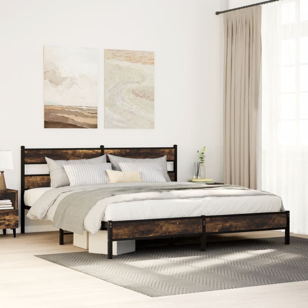 Bedframe zonder matras metaal gerookt eikenkleurig 183x213 cm is nu te koop bij PeponiXL, paradijselijk wonen!