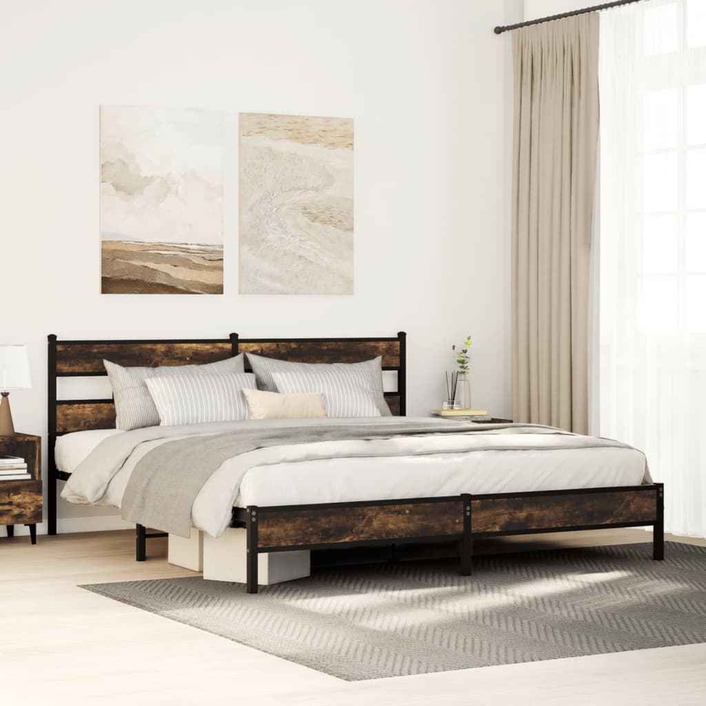 Bedframe zonder matras metaal gerookt eikenkleurig 193x203 cm is nu te koop bij PeponiXL, paradijselijk wonen!