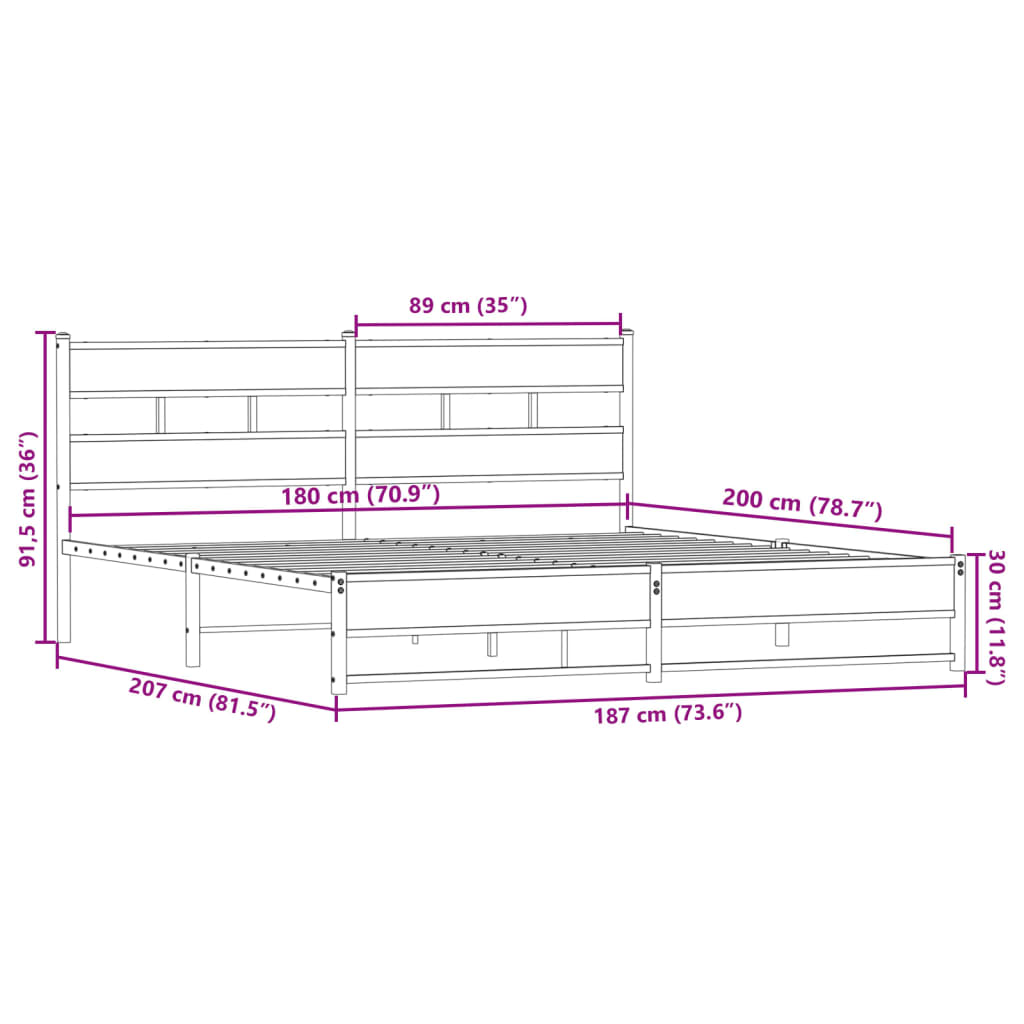 Bedframe zonder matras metaal gerookt eikenkleurig 180x200 cm is nu te koop bij PeponiXL, paradijselijk wonen!
