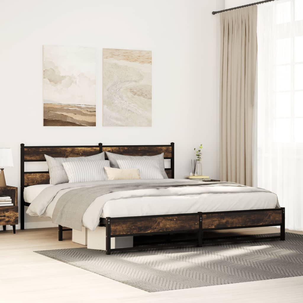 Bedframe zonder matras metaal gerookt eikenkleurig 180x200 cm is nu te koop bij PeponiXL, paradijselijk wonen!