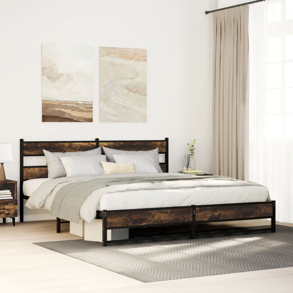 Bedframe zonder matras metaal gerookt eikenkleurig 193x203 cm is nu te koop bij PeponiXL, paradijselijk wonen!